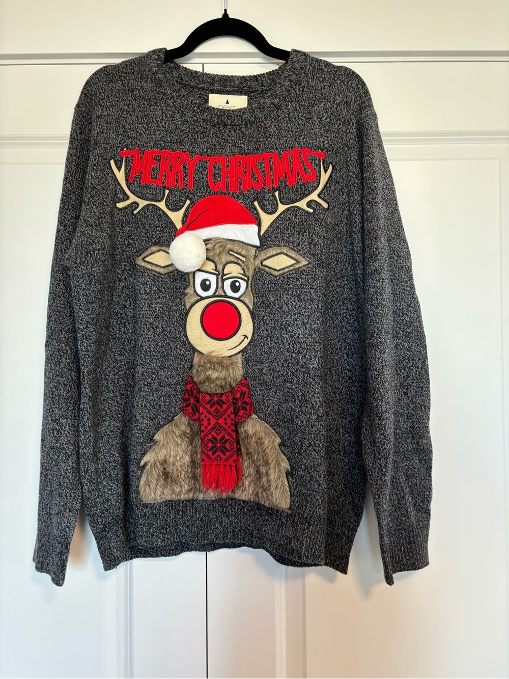 Men's Gray 'Merry Christmas' Reindeer Holiday Sweater